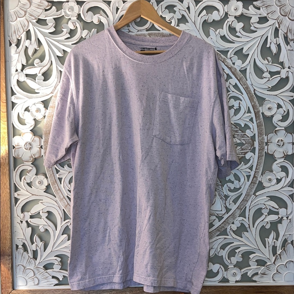 Carhartt T-Shirt Loose Fit Short Sleeve Light Purple Speckle, Front Pocket L EUC